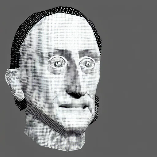 Prompt: low poly mesh model of Marcel Duchamp, vector, wireframe