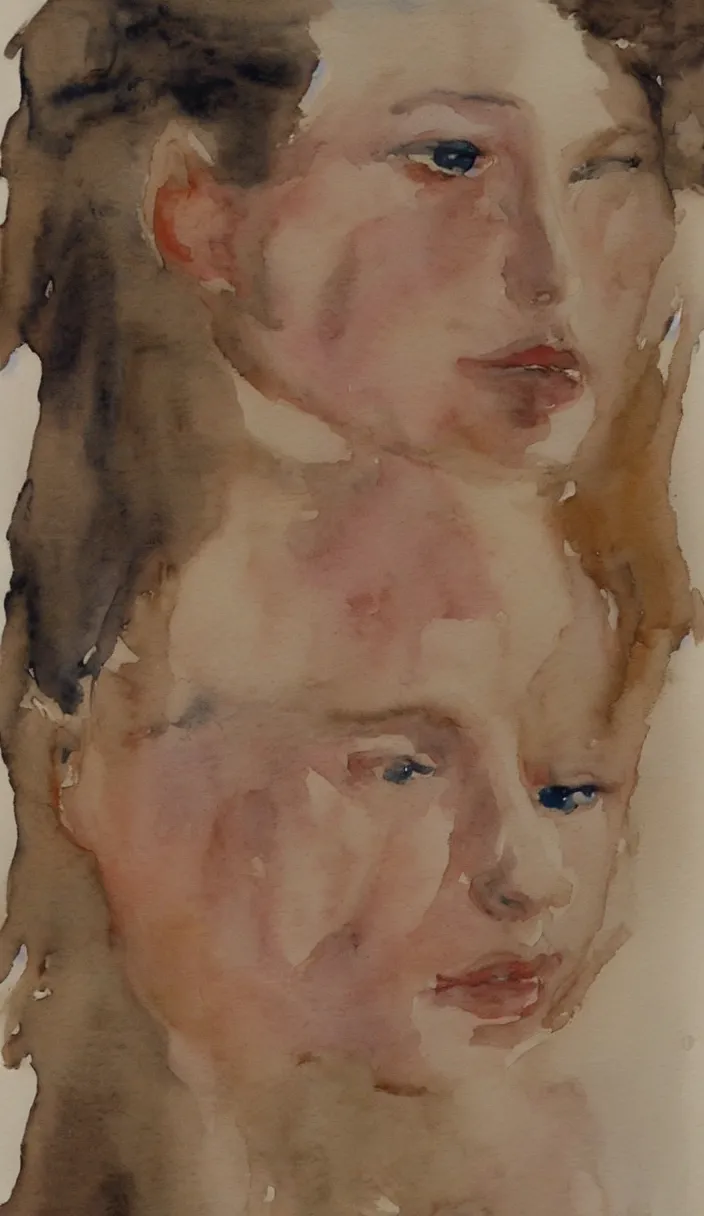 Prompt: a beautiful watercolor painting of doutzen kroes by marlene dumas
