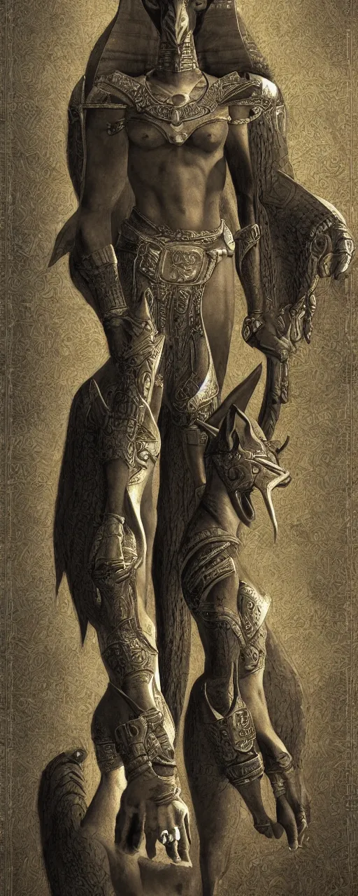 Image similar to god anubis, highly detailed, concept art, intricate, sharp focus, einar jonsson and bouguereau