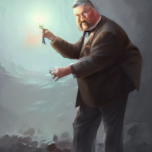 Prompt: centered detailed long shot character concept of a distinguished gentleman with a salt and pepper goatee, realistic character concept, vibrant colours, elegant pose, fantasy, illustration, a slightly overweight face and body, artstation, cinematic lighting, hyperdetailed, cgsociety, 8k Resolution, high resolution, Charlie Bowater, Tom Bagshaw, Tom Richmond, insanely detailed and intricate, beautiful, elegant, golden ratio, royal swan insignia in background