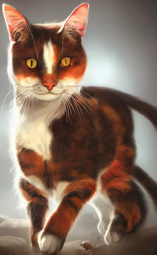 Image similar to calico cat, dynamic lighting, photorealistic fantasy concept art, trending on art station, stunning visuals, terrifying, creative, cinematic