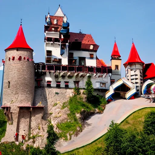 Prompt: dracula castle transylvania waterpark