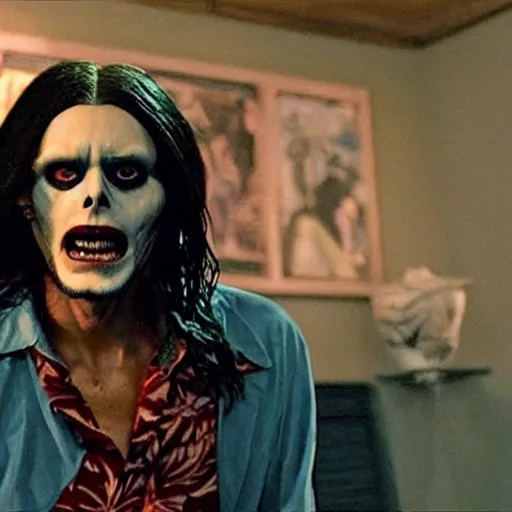 Image similar to Morbius The Living Vampire (Jared Leto) wearing a Hawaiian shirt and swim trunks