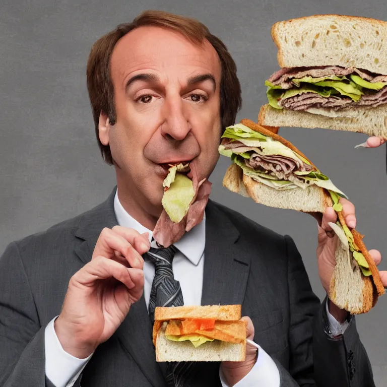 Image similar to saul goodman eating a sandwich