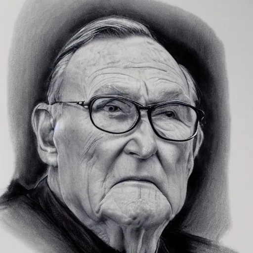 Prompt: Ingvar Kamprad, charcoal portrait