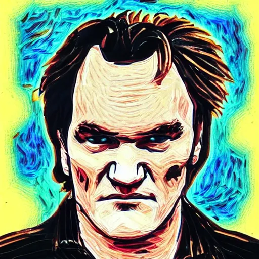 Prompt: an artistic portrait of quentin tarantino, in style of van gogh