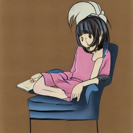 Image similar to Anime Girl reading a book on a sofa, sketch