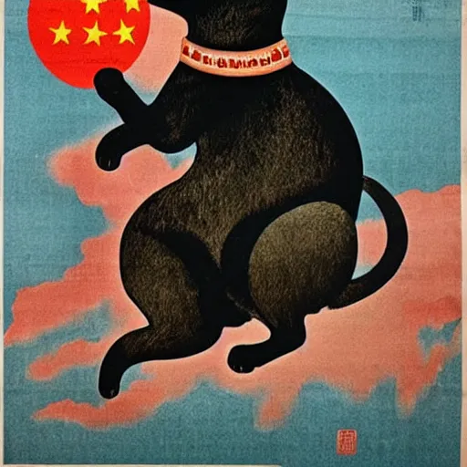 Prompt: chinese propaganda poster with a cat as the centerpiece