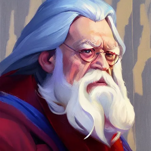 Image similar to greg manchess portrait painting of albus dumbledore as overwatch character, medium shot, asymmetrical, profile picture, organic painting, sunny day, matte painting, bold shapes, hard edges, street art, trending on artstation, by huang guangjian and gil elvgren and sachin teng