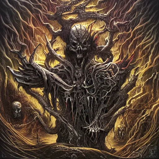 Prompt: death metal album artwork by Dan Seagrave