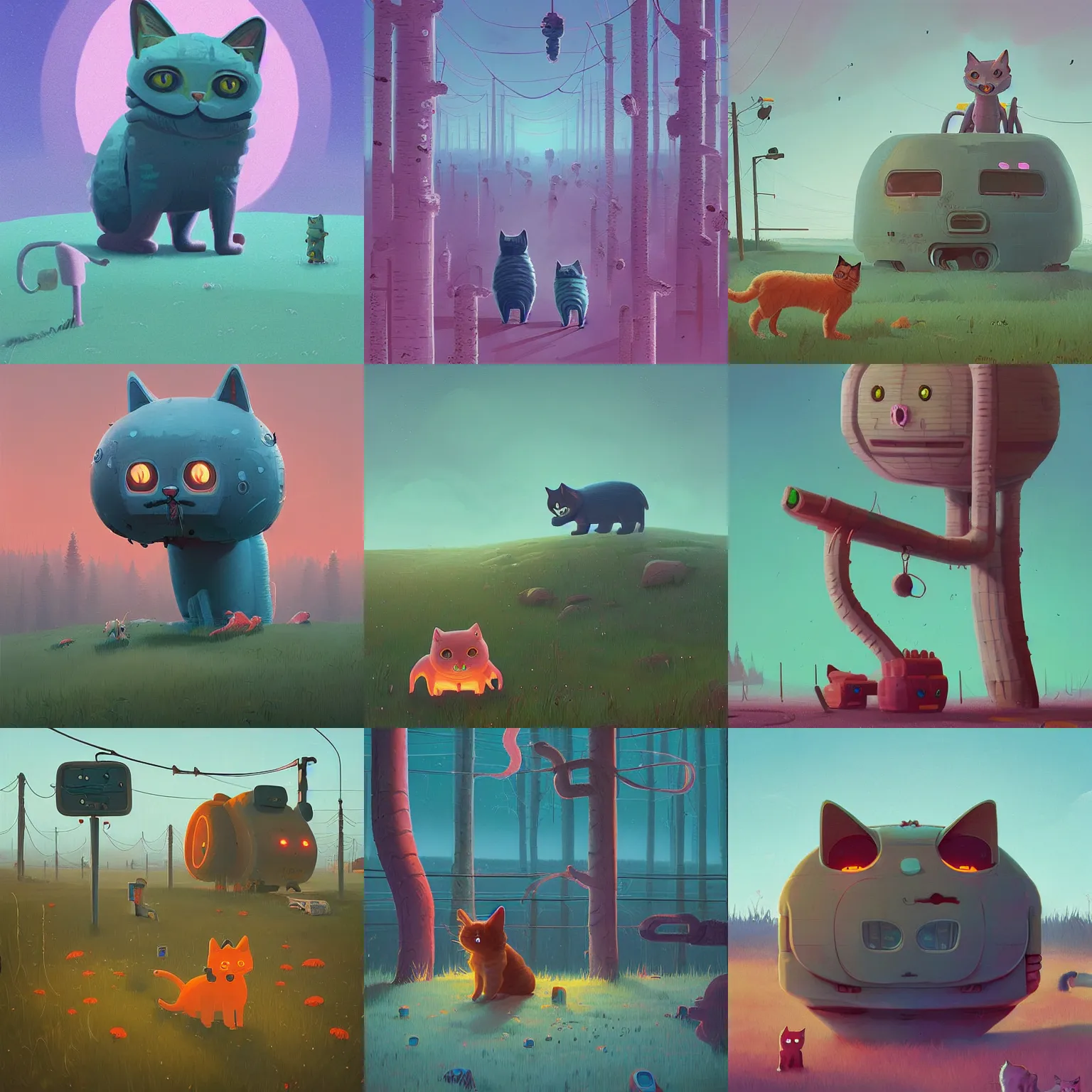 Prompt: ! dream cute cat 8 3 7 by simon stalenhag