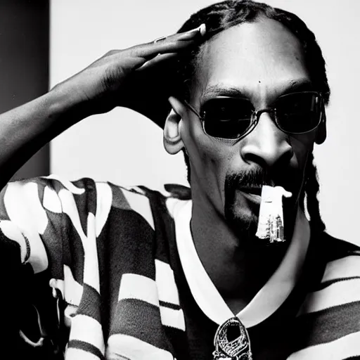 Prompt: a 90\'s photograph of snoop dog looking at the camera with a tense facial expression while drinking water