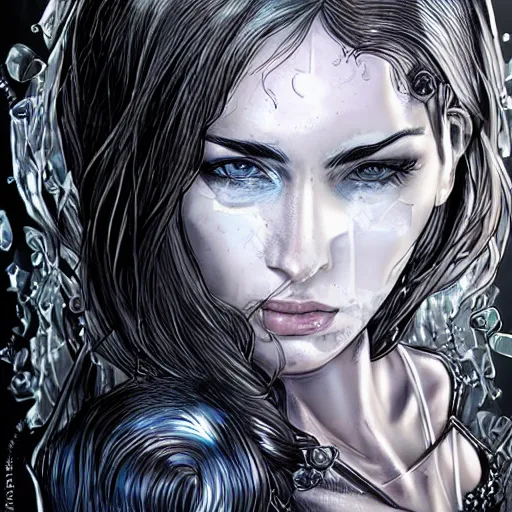 Image similar to woman portrait made out of ice, beautiful, cyborg, comic book art, highly detailed