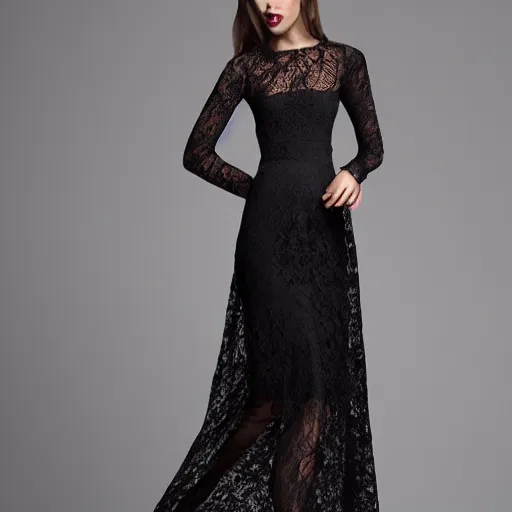 Image similar to lace dress fashion concept design, realistic, extra long dress,