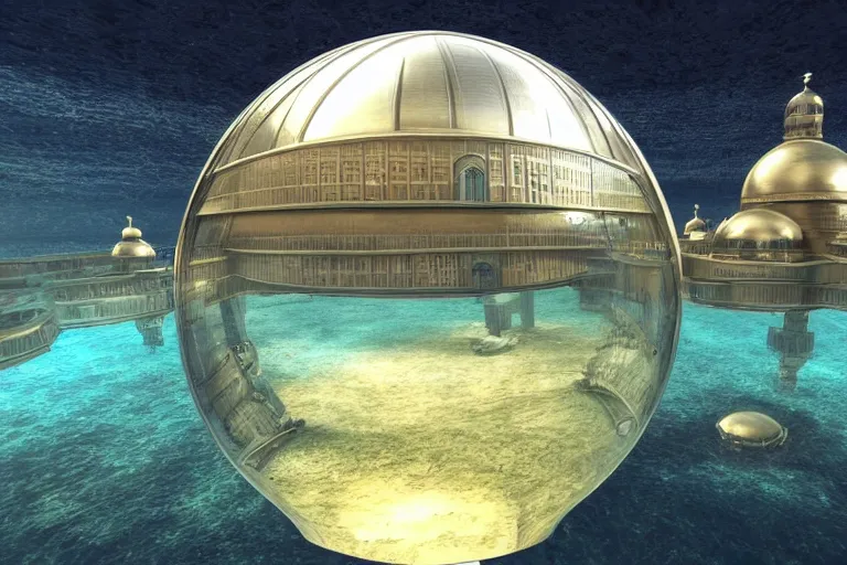 Image similar to dome science fiction underwater advanced orthodox city bubble landscape