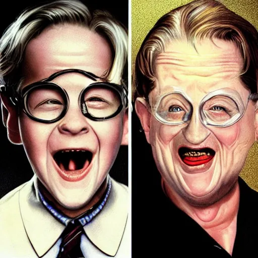 Image similar to macaulay culkin is mrs doubtfire, airbrush art, drew struzan illustration art, key art, movie poster