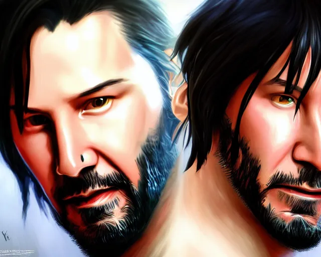 Prompt: portrait of keanu reeves from league of legends by jessica oyhenart, deiv calviz, trending on art station, pixiv top monthly, cinematic, league of legends splash art, anime