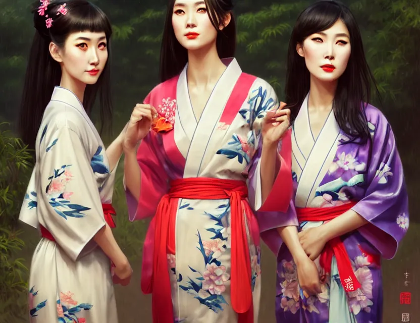 Image similar to two beautiful fashion taiwan girl wear elegant yukata in festival | | big eyes, summer night, realistic shaded, smile, good looking, fine details, 4 k realistic, cryengine, realistic shaded lighting poster by greg rutkowski, magali villeneuve, artgerm, jeremy lipkin and michael garmash and rob rey