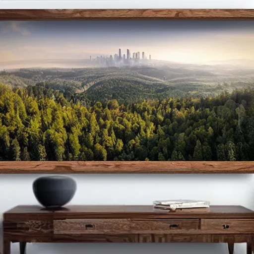 Prompt: absolutely massive city of wood and oak hyperrealism photo - realistic lifelike cityscape of forests anabale siconolfini 8 k