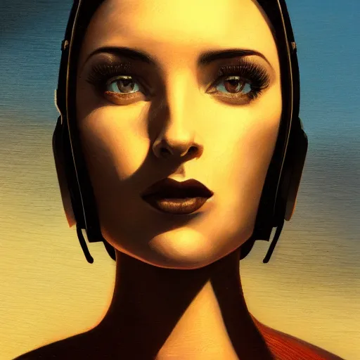 Image similar to detailed face of a woman, clockwork, moment, tectonic sky, skydome, bullet train, turbines, utopian, tech noir, wet reflections, prism, atmospheric, ambient, pj crook, syd mead, livia prima, artgerm, greg rutkowski, nick alm, casey baugh