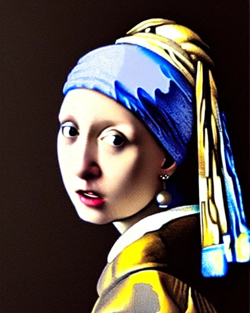 Image similar to girl with a pearl earring as a portrait of a girl in modern clothing