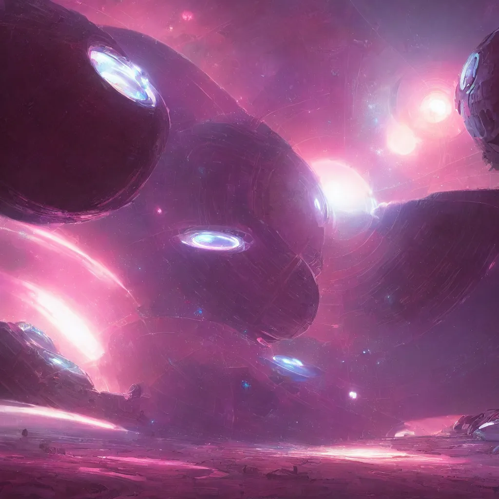 Image similar to dyson sphere program pink planet, blue galaxyportals concept art, by greg rutkowski