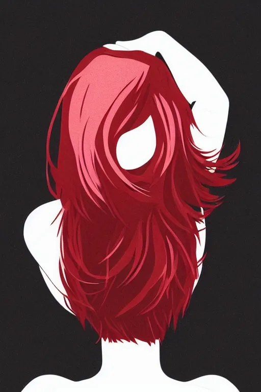 Image similar to upper body portrait. back of a girls head and shoulders. medium length hair. bright red hair! black jumper. lit from the right side, white light. centered median photoshop filter cutout vector behance hd artgerm jesper ejsing!