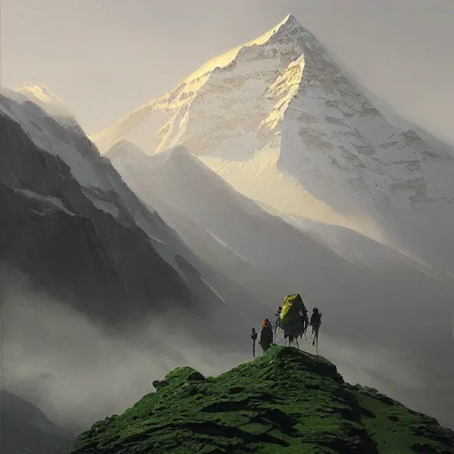 Prompt: oil painting of mossy green mount everest in summer, Greg Rutkowski, National Geograpic, Trending on Artstation