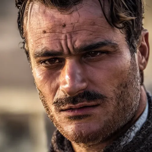 Image similar to close-up of a Kurdish detective in a movie directed by Christopher Nolan, movie still frame, promotional image, imax 70 mm footage