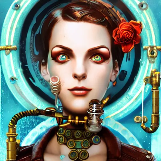 Image similar to lofi underwater bioshock steampunk portrait, Pixar style, by Tristan Eaton Stanley Artgerm and Tom Bagshaw.