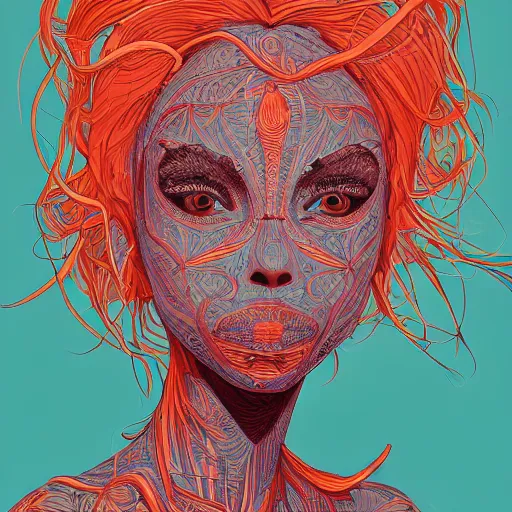 Prompt: a handsome beautiful woman made up of carrots, an ultrafine detailed illustration by james jean, intricate linework, bright colors, final fantasy, behance contest winner, vanitas, angular, altermodern, unreal engine 5 highly rendered, global illumination, radiant light, detailed and intricate environment