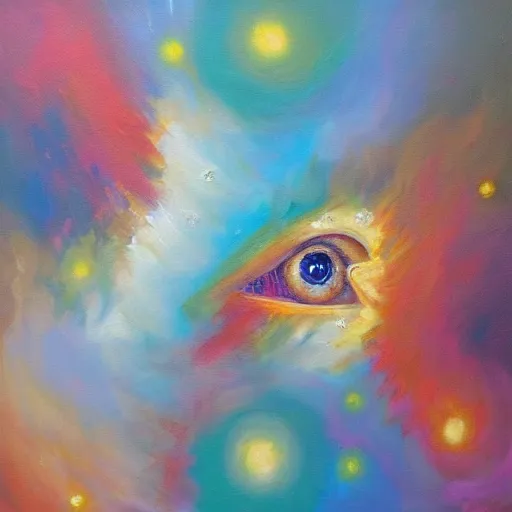 Prompt: in the eye of god there is a diamond infinity, thoughtful oil painting by anna korusiewicz