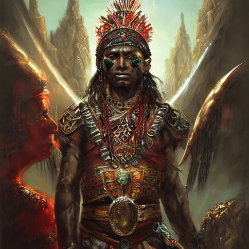 Image similar to rise of the aztec empire by raymond swanland, highly detailed