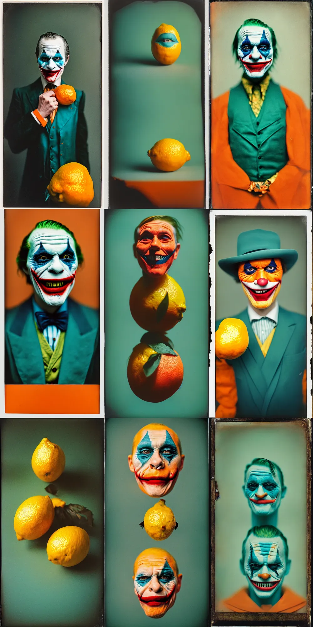 Image similar to kodak portra 4 0 0, wetplate, 8 k, shot of a highly detailed, britt marling style, colour still - life portrait of a lemon looks like 1 9 9 9 joker, teal and orange, muted coloures