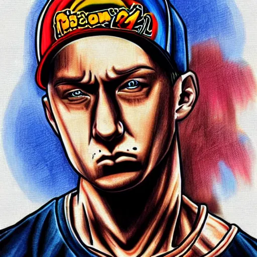 Prompt: eminem drawn in the style of dragon ball z