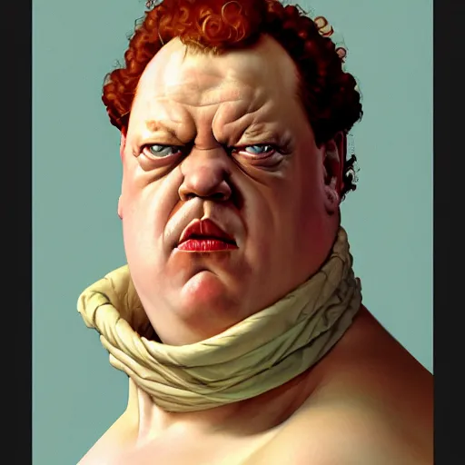 Image similar to upper body portrait of christina hendricks as baron harkonnen, by norman rockwell and boris vallejo, artstation, concept creature character art