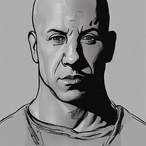 Image similar to “ vin diesel retro minimalist portrait by jean giraud, moebius starwatcher comic, 8 k ”