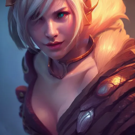 Image similar to league of legends portrait, au naturel, hyper detailed, digital art, trending in artstation, cinematic lighting, studio quality, smooth render, unreal engine 5 rendered, octane rendered, art style by klimt and nixeu and ian sprigger and wlop and krenz cushart.