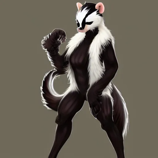 Image similar to a transhuman skunk fursona, highly detailed, by kawacy, trending on artstation, furry art