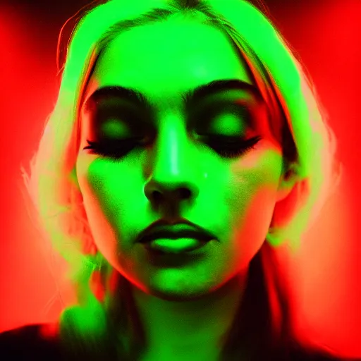 Image similar to neon glow viewpoint of the pale dead princess, cracks of blinding lights on the skin, vortex background shading, self portrait pic by 35mm