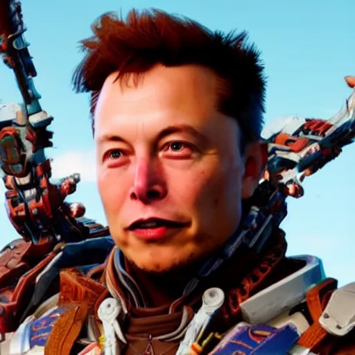 Image similar to Elon musk as a character in horizon zero dawn