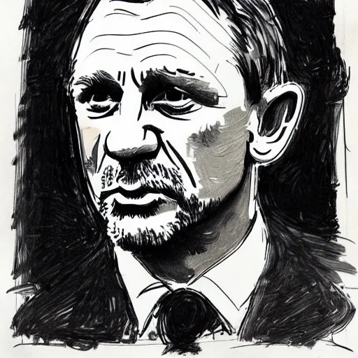 Image similar to a realistic yet scraggly portrait sketch of the side profile of a stern and sophisticated daniel craig, trending on artstation, intricate details, in the style of frank auerbach, in the style of sergio aragones, in the style of martin ansin, in the style of david aja, in the style of mattias adolfsson