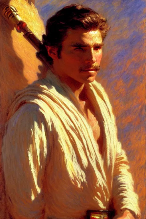 Prompt: attractive male, star wars, painting by, gaston bussiere, craig mullins, j. c. leyendecker, claude monet