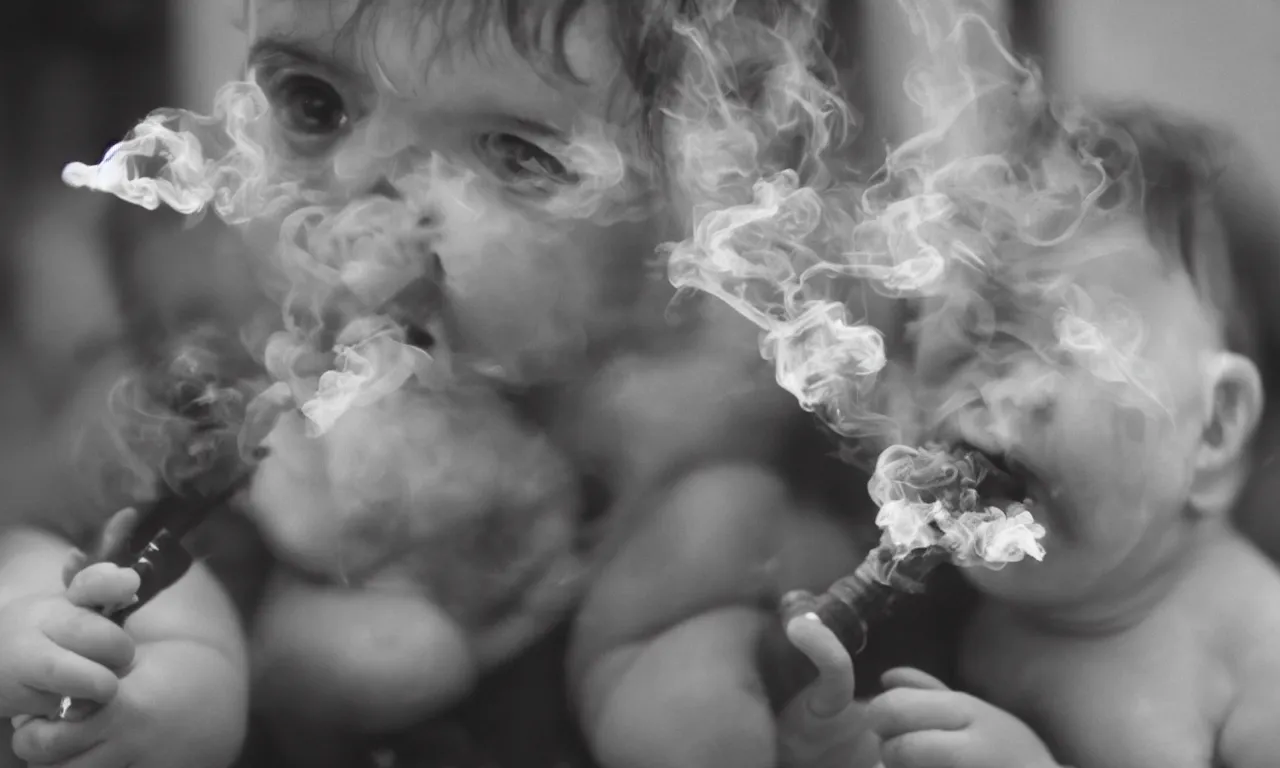 Image similar to a photo of a baby smoking a bong