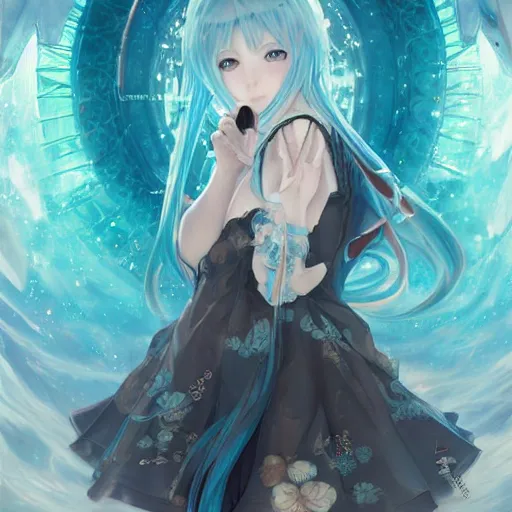 Prompt: clear portrait of anime girl hatsune miku, which is drowned in water, water, light effect, anime style hyper detailed, illustration, bloody, intricate, elegant, digital painting, artstation, smooth, sharp focus, art by artgerm and greg rutkowski and alphonse mucha.