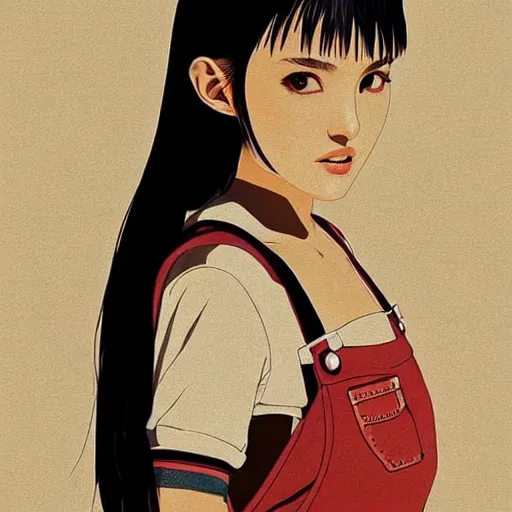 Image similar to a beautiful young japanese natalie portman alluring gravure model, wearing elegant designer overalls made by natives, elegant overalls with mesoamerican patterns, mesoamerican native street fashion, princess mononoke, by and wlop and ilya kuvshinov and artgerm and, aesthetic, gorgeous, stunning, alluring, attractive, artstation, pinterest, digital art