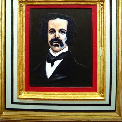 Image similar to award - winning painting of a edgar alan poe, full body shot