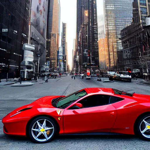 Prompt: beautiful ferrari driving in new york