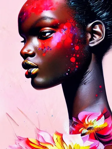 Image similar to double exposure, portrait of duckie thot with a floral background : : painted by artgerm, karol bak, artur bordalo, sandra chevrier : : portrait, character, illustration, hyperrealism, photorealism