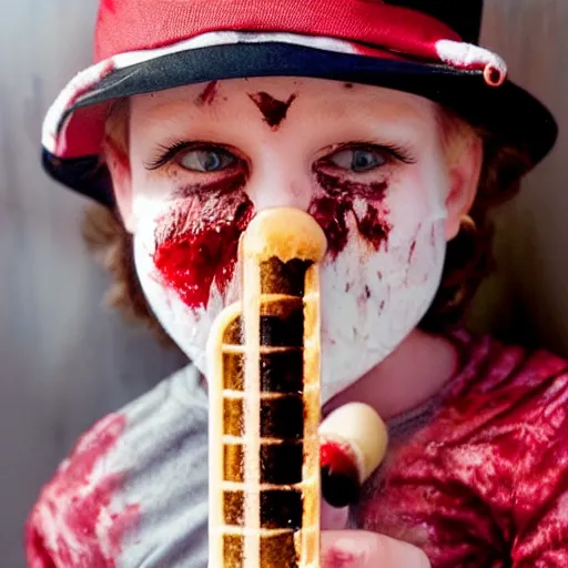 Image similar to freddy kruger as a child's ice cream pop, realistic photography, high detailed